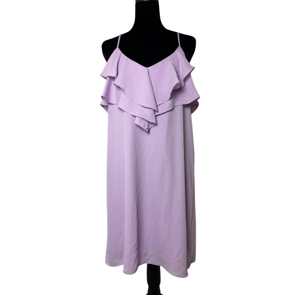 Everly Ruffle Shift Dress Women Size Medium Purple Lavender NWOT V-Neck Mini